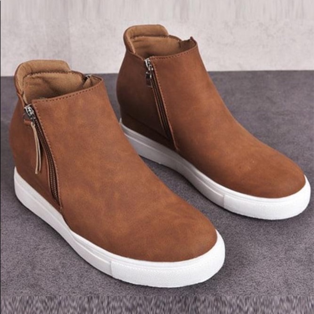 Women’s Leather Brown Wedge Booties